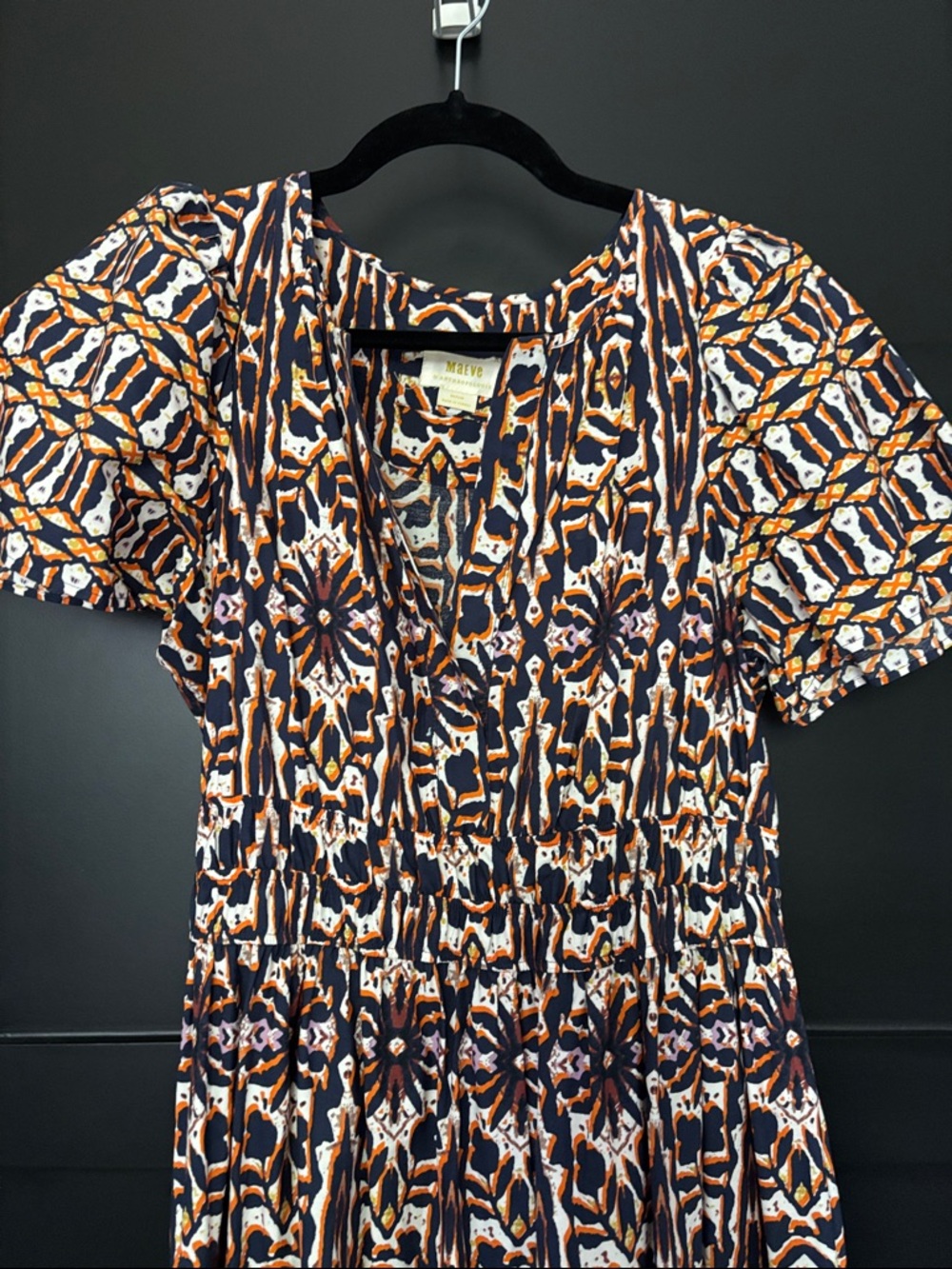 Maeve Navy, Orange & Cream Printed Dress - Astros colors!